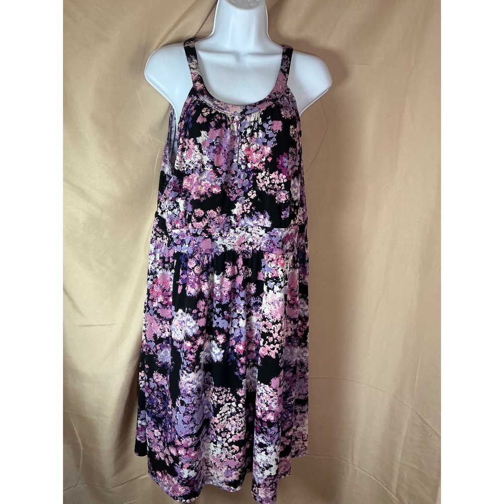Apt.9 Floral Sleeveless Dress Womens XL Purple Black Midi Empire Wais